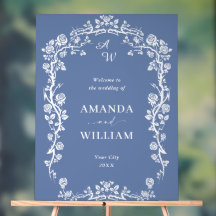 Elegant Blauw Frans Tuin Bloemen Bruiloft Welkom