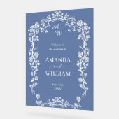 Elegant Blauw Frans Tuin Bloemen Bruiloft Welkom Acryl Bord (Hoek)