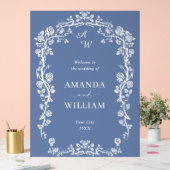 Elegant Blauw Frans Tuin Bloemen Bruiloft Welkom Acryl Bord (Huwelijk)