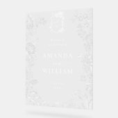 Elegant Blauw Frans Tuin Bloemen Bruiloft Welkom Acryl Bord (Hoek)