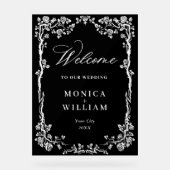 Elegant Blauw Frans Tuin Bloemen Bruiloft Welkom Acryl Bord (Voorkant)