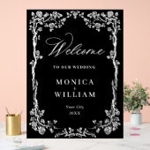 Elegant Blauw Frans Tuin Bloemen Bruiloft Welkom Acryl Bord (Huwelijk)