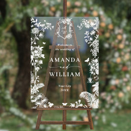 Elegant Blauw Frans Tuin Bloemen Bruiloft Welkom Acryl Bord