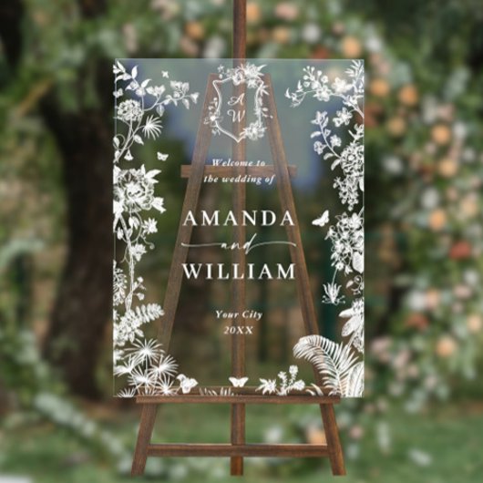 Elegant Blauw Frans Tuin Bloemen Bruiloft Welkom Acryl Bord