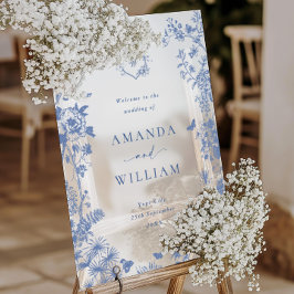 Elegant Blauw Frans Tuin Bloemen Bruiloft Welkom Acryl Bord