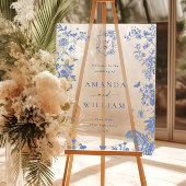 Elegant Blauw Frans Tuin Bloemen Bruiloft Welkom Acryl Bord