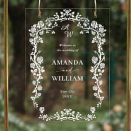 Elegant Blauw Frans Tuin Bloemen Bruiloft Welkom Acryl Bord