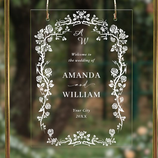 Elegant Blauw Frans Tuin Bloemen Bruiloft Welkom Acryl Bord