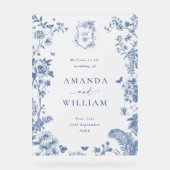 Elegant Blauw Frans Tuin Bloemen Bruiloft Welkom Acryl Bord (Voorkant)