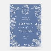 Elegant Blauw Frans Tuin Bloemen Bruiloft Welkom Acryl Bord (Voorkant)