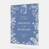 Elegant Blauw Frans Tuin Bloemen Bruiloft Welkom Acryl Bord (Hoek)