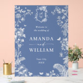 Elegant Blauw Frans Tuin Bloemen Bruiloft Welkom Acryl Bord (Huwelijk)