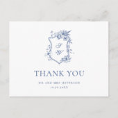 Elegant Blauw Frans Tuin Bloemen Dank u Briefkaart (Voorkant)