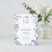 Elegant Blauw Frans Tuin Bloemen Dank u Briefkaart (Staand voorkant)