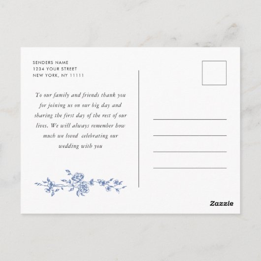 Elegant Blauw Frans Tuin Bloemen Dank u Briefkaart (Achterkant)