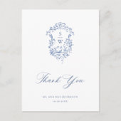 Elegant Blauw Frans Tuin Bloemen Dank u Briefkaart (Voorkant)