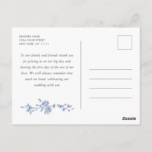 Elegant Blauw Frans Tuin Bloemen Dank u Briefkaart (Achterkant)