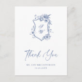 Elegant Blauw Frans Tuin Bloemen Dank u Briefkaart (Voorkant)