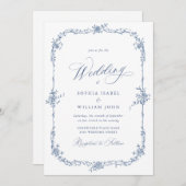 Elegant Blauw Frans Tuin Bruiloft Alles in Een Kaart (Voorkant / Achterkant)