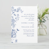 Elegant Blauw Frans Tuin Bruiloft Kaart (Staand voorkant)