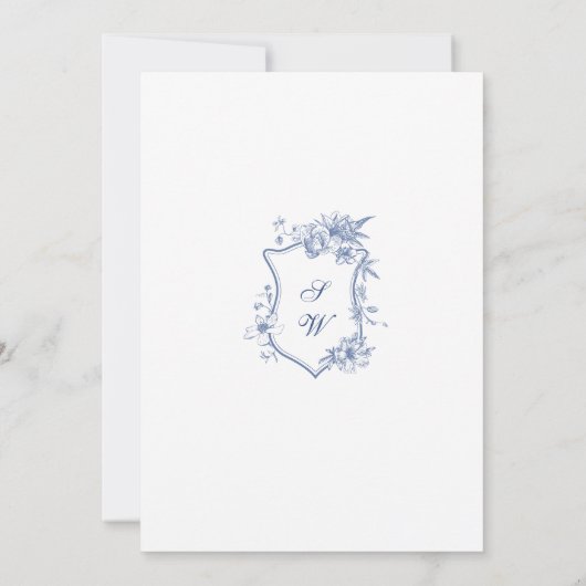Elegant Blauw Frans Tuin Bruiloft Kaart (Achterkant)