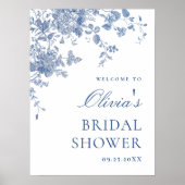 Elegant Blauw Frans Tuin WELKOM Vrijgezellenfeest Poster (Voorkant)