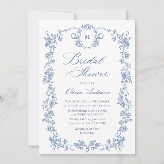 Elegant Blauw Frans Vrijgezellenfeest voor de Tuin Kaart (Voorkant)