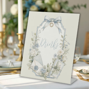 Elegant Blauw Franse Vintage Dranken Huwelijk Reclamebord Met Voetstuk