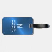 Elegant blauw geborsteld metallisch monogrammatisc bagagelabel (Achterkant horizontaal)