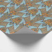 Elegant  Blauw Geel Art Nouveau Bloemen Cadeaupapier (Hoek)