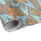 Elegant  Blauw Geel Art Nouveau Bloemen Cadeaupapier (Rol Hoek)