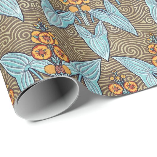 Elegant  Blauw Geel Art Nouveau Bloemen Cadeaupapier (Rol Hoek)