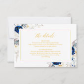Elegant Blauw Geel Bloemen Bruiloft Details Kaart (Voorkant)