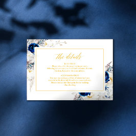 Elegant Blauw Geel Bloemen Bruiloft Details Kaart