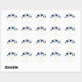 Elegant Blauw & Geel Bloemen Bruiloft Ronde Sticker (Vel)
