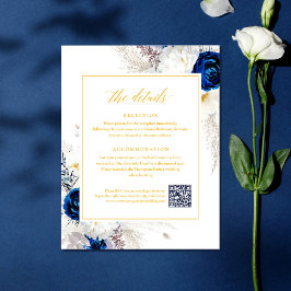 Elegant Blauw & Geel Bloemen Details RSVP QR Code Informatiekaartje