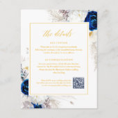 Elegant Blauw & Geel Bloemen Details RSVP QR Code Informatiekaartje (Voorkant)