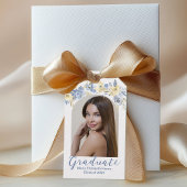 Elegant Blauw Geel Bloemen Foto Afstudeerfeest Cadeaulabel