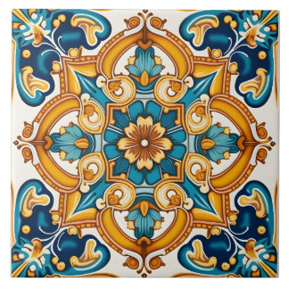 Elegant  blauw geel gepatterd tegeltje