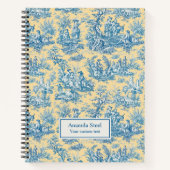 Elegant blauw geel toile de jouy notitieboek (Voorkant)