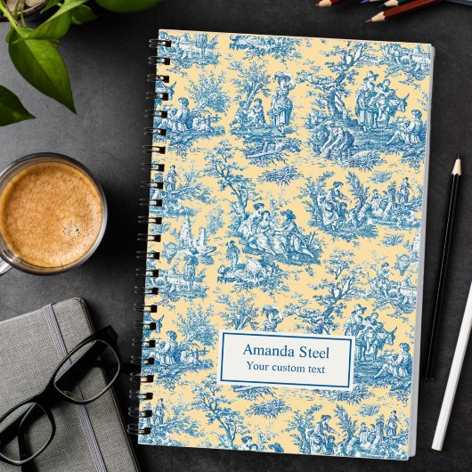 Elegant blauw geel toile de jouy notitieboek
