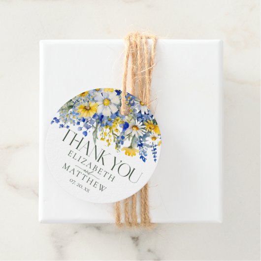 Elegant Blauw Geel Wildbloemen Bruiloft Dank u Bedankjes Labels (In situ)