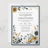 Elegant Blauw Geel Wildbloemen Bruiloft Kaart (Voorkant)