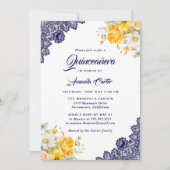 Elegant Blauw Geel Wit Bloemen Quinceañera Kaart (Voorkant)