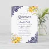 Elegant Blauw Geel Wit Bloemen Quinceañera Kaart (Staand voorkant)