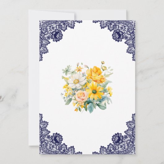 Elegant Blauw Geel Wit Bloemen Quinceañera Kaart (Achterkant)