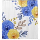 Elegant Blauw Geel & Wit Bloemen Waterverf Douchegordijn (Voorkant)