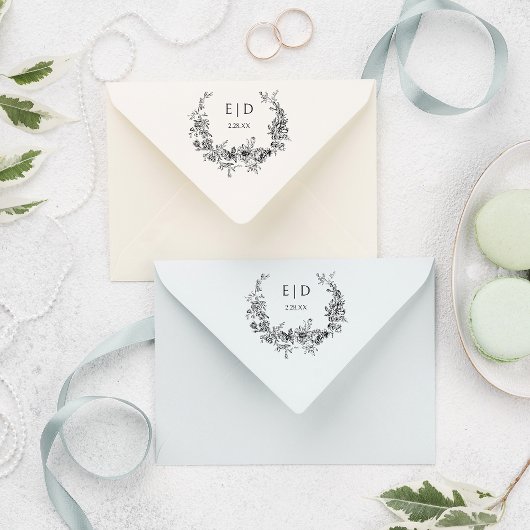 Elegant Blauw Gegraveerd Bloemkrans w/Monogram Rubberstempel