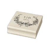 Elegant Blauw Gegraveerd Bloemkrans w/Monogram Rubberstempel (Stempel)