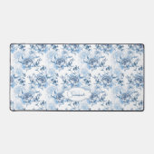 Elegant blauw gegraveerd bloemnaam/monogram bureaumat (Voorkant)